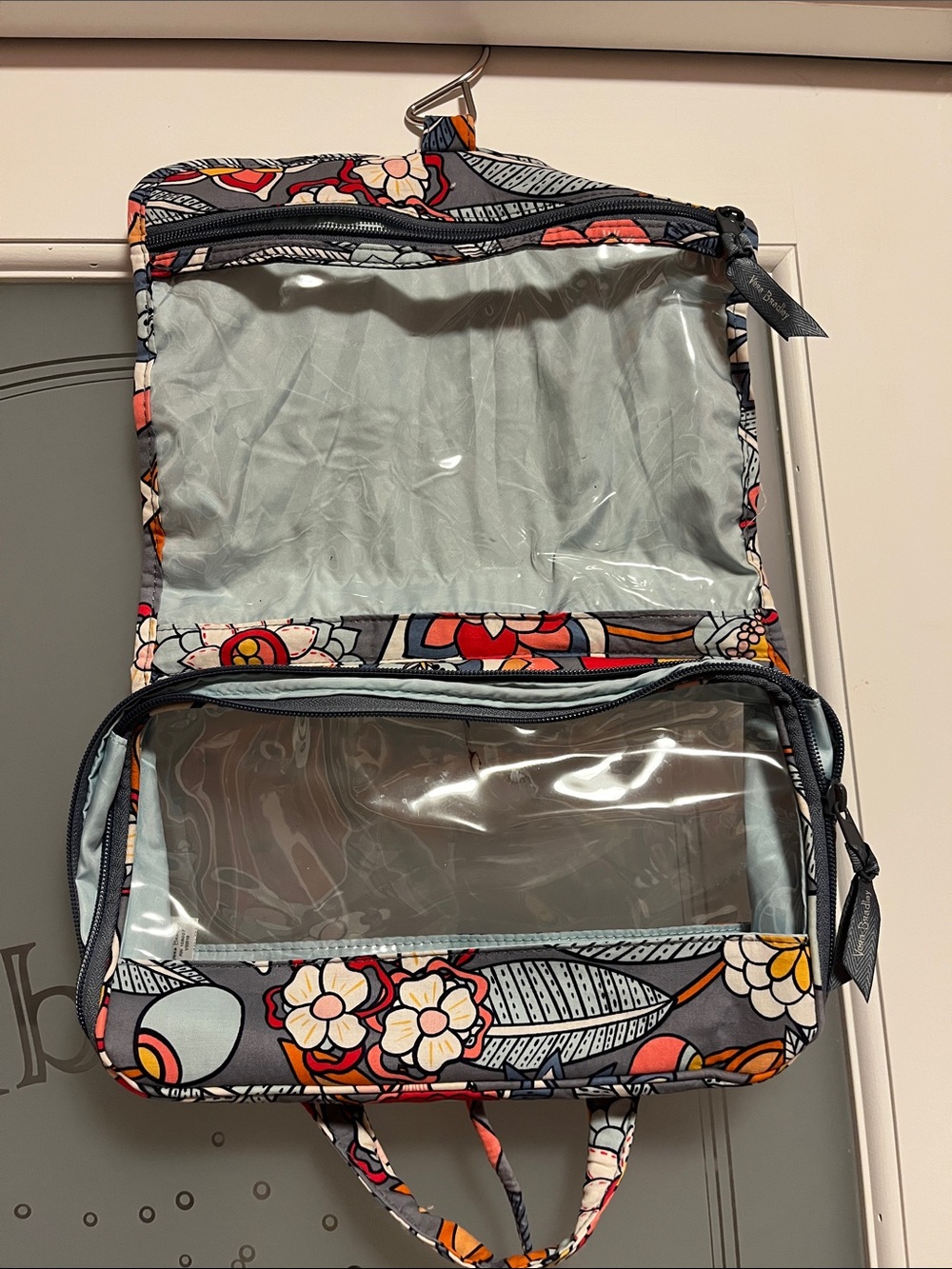 Vera Bradley Floral Hanging Clear-Window Toiletry Bag in Gray, Blue, Orange, Red